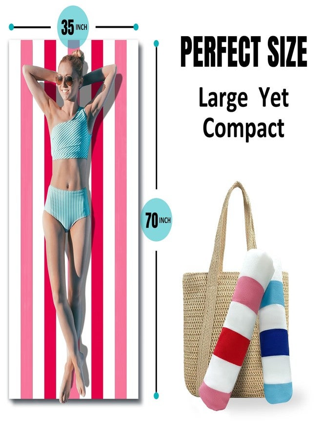cabanana Large Oversized Beach Towel - Microfiber Sand Free 35 x 70 Inch Quick Dry Lightweight Pool Towel for Adults, Thin Striped Swim Towel (Pink) - Image 3