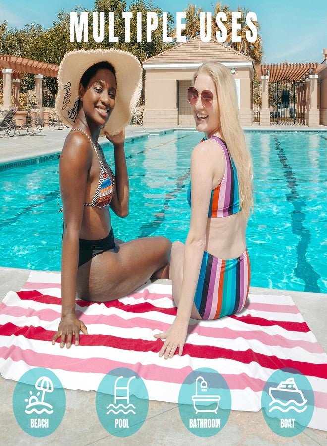 cabanana Large Oversized Beach Towel - Microfiber Sand Free 35 x 70 Inch Quick Dry Lightweight Pool Towel for Adults, Thin Striped Swim Towel (Pink) - Image 4