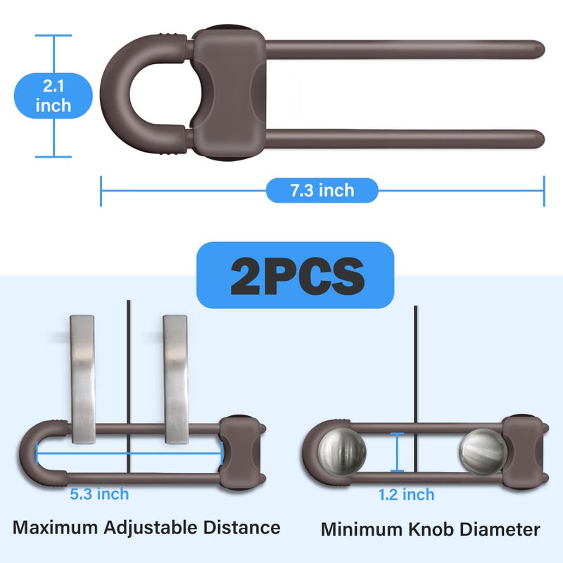 SPISPI Baby Proofing Cabinets,Cabinet Locks for Babies,2 Pack U-Shaped Child Locks for Cabinets, Child Proof Cabinet Latches,Child Safety Cabinet Locks with Adjustable by SPISPI (Brown) - Image 2