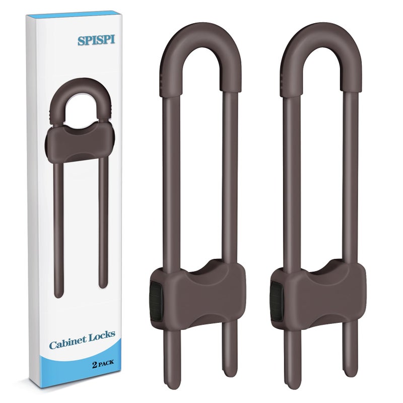 SPISPI Baby Proofing Cabinets,Cabinet Locks for Babies,2 Pack U-Shaped Child Locks for Cabinets, Child Proof Cabinet Latches,Child Safety Cabinet Locks with Adjustable by SPISPI (Brown) - Image 1