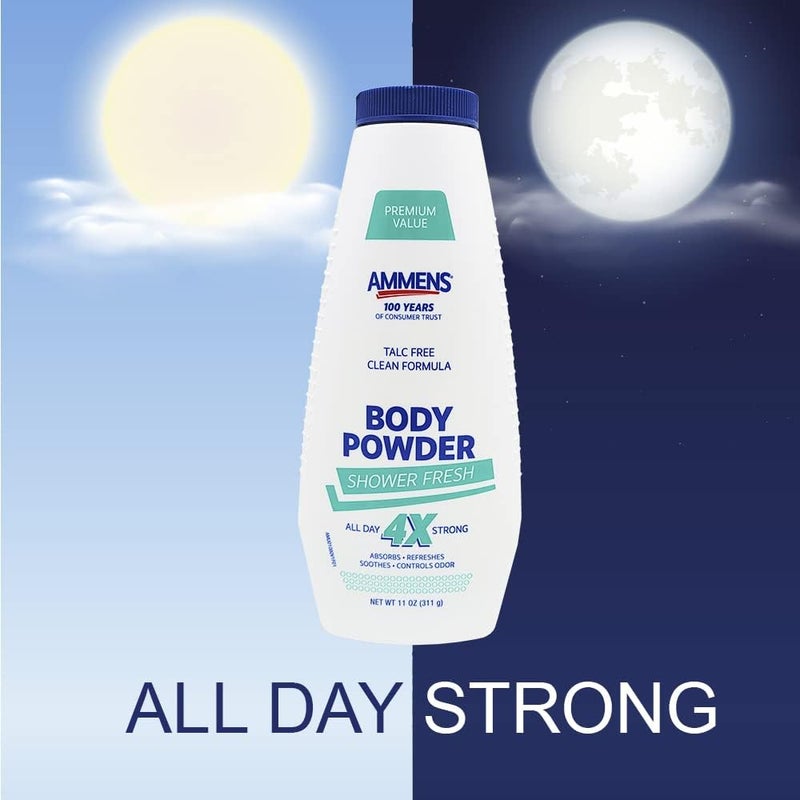 AMMENS Medicated Shower Fresh Body Powder - Talc Free, 11oz - Image 3