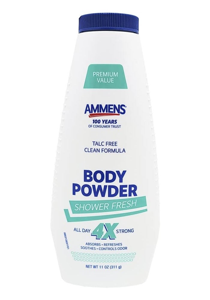 AMMENS Medicated Shower Fresh Body Powder - Talc Free, 11oz - Image 1