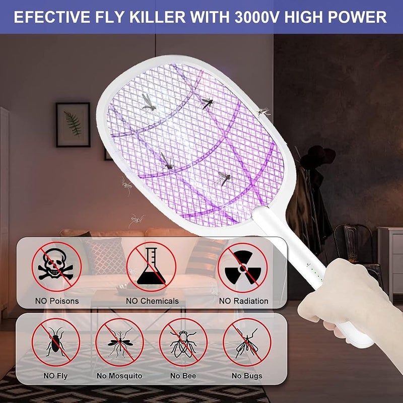 Spaceshoop Eleadsouq Electric Fly Swatter Racket,Mosquito Fly Killer Bug Zapper Bat Racket,USB Rechargeable Fly Swatter with 3-Layer Mesh Protection & LED Lighting Safe to Indoor and Outdoor Pest Control - Image 2