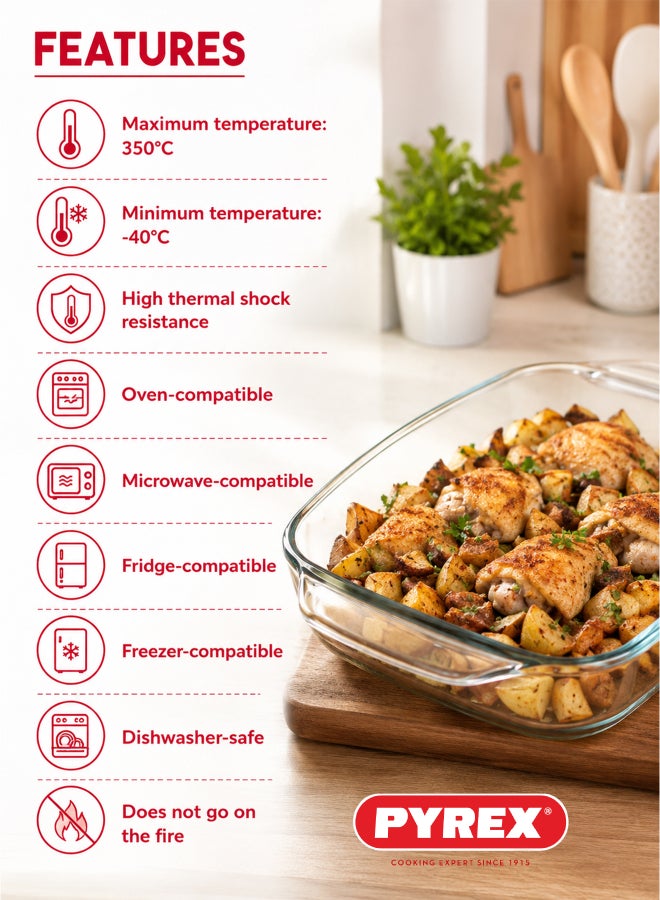 بيريكس Pyrex Irresistible Oval Glass Roaster 2.1L Borosilicate Glass Bakeware, Oven, Microwave & Freezer Safe, Ideal for Roasts, Gratins, Casseroles & Roasted Vegetables, BPA Free - Image 3