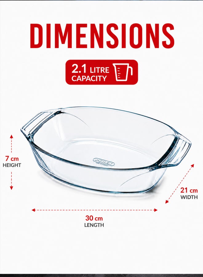 بيريكس Pyrex Irresistible Oval Glass Roaster 2.1L Borosilicate Glass Bakeware, Oven, Microwave & Freezer Safe, Ideal for Roasts, Gratins, Casseroles & Roasted Vegetables, BPA Free - Image 2