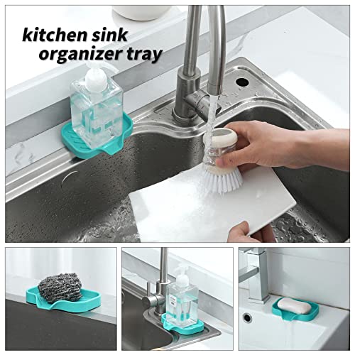 MicoYang Silicone Bathroom Soap Dishes with Drain Spout-Bathroom and Kitchen Sink Organizer,Sponge Holder,Dish Soap Tray,Perfect for Dispenser,Scrubber,Bottle,Cup on Sink or Counter-Mint 4.9"×3.2" - Image 4