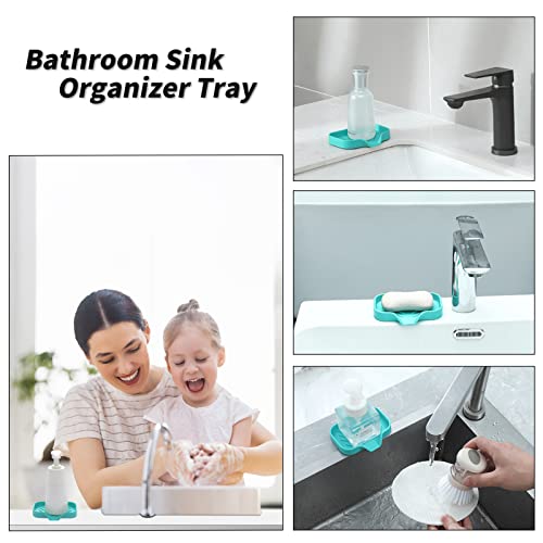 MicoYang Silicone Bathroom Soap Dishes with Drain Spout-Bathroom and Kitchen Sink Organizer,Sponge Holder,Dish Soap Tray,Perfect for Dispenser,Scrubber,Bottle,Cup on Sink or Counter-Mint 4.9"×3.2" - Image 3