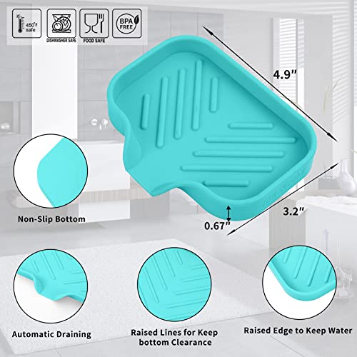 MicoYang Silicone Bathroom Soap Dishes with Drain Spout-Bathroom and Kitchen Sink Organizer,Sponge Holder,Dish Soap Tray,Perfect for Dispenser,Scrubber,Bottle,Cup on Sink or Counter-Mint 4.9"×3.2" - Image 2
