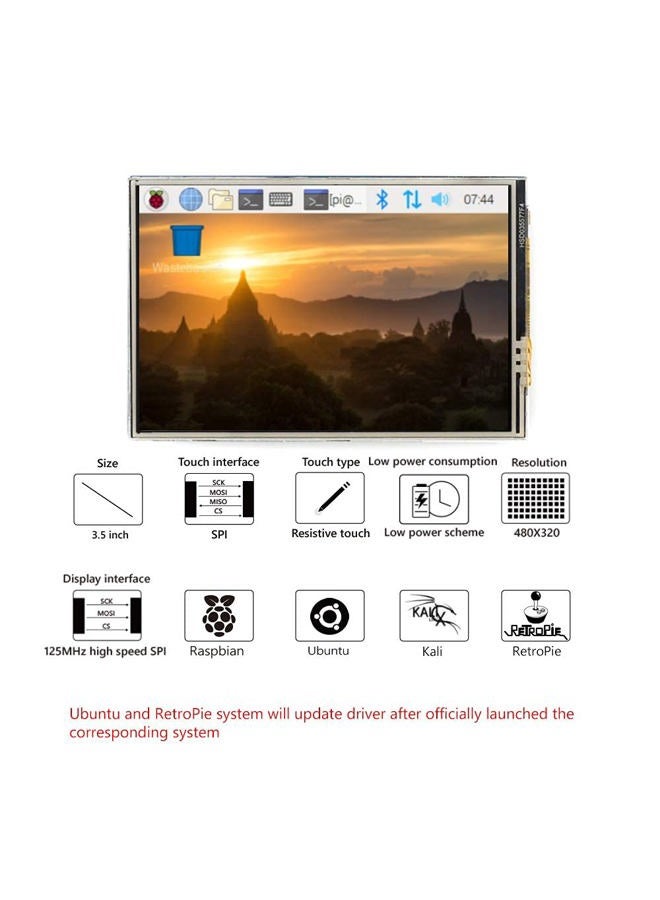 CUQI for Raspberry Pi 4 TFT 3.5 inch Touch Screen with Case, Mini Cooling Fan and Heatsink, 480x320 Resolution 60fps Monitor LCD Display - Image 4
