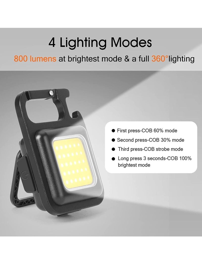Small COB Work Light, Rechargeable Mini Flashlight 800 High Lumens 4 Light Modes, Pocket Led Flashlight with Folding Bracket Bottle Opener and Magnet Base for Running