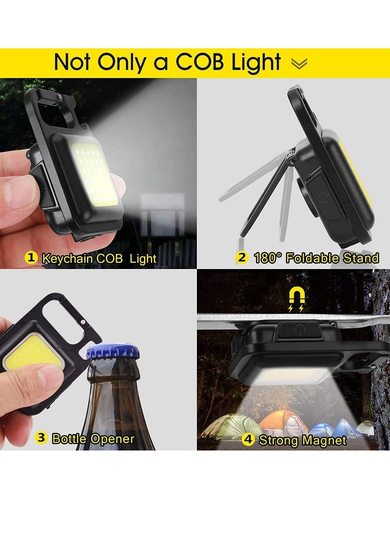Small COB Work Light, Rechargeable Mini Flashlight 800 High Lumens 4 Light Modes, Pocket Led Flashlight with Folding Bracket Bottle Opener and Magnet Base for Running