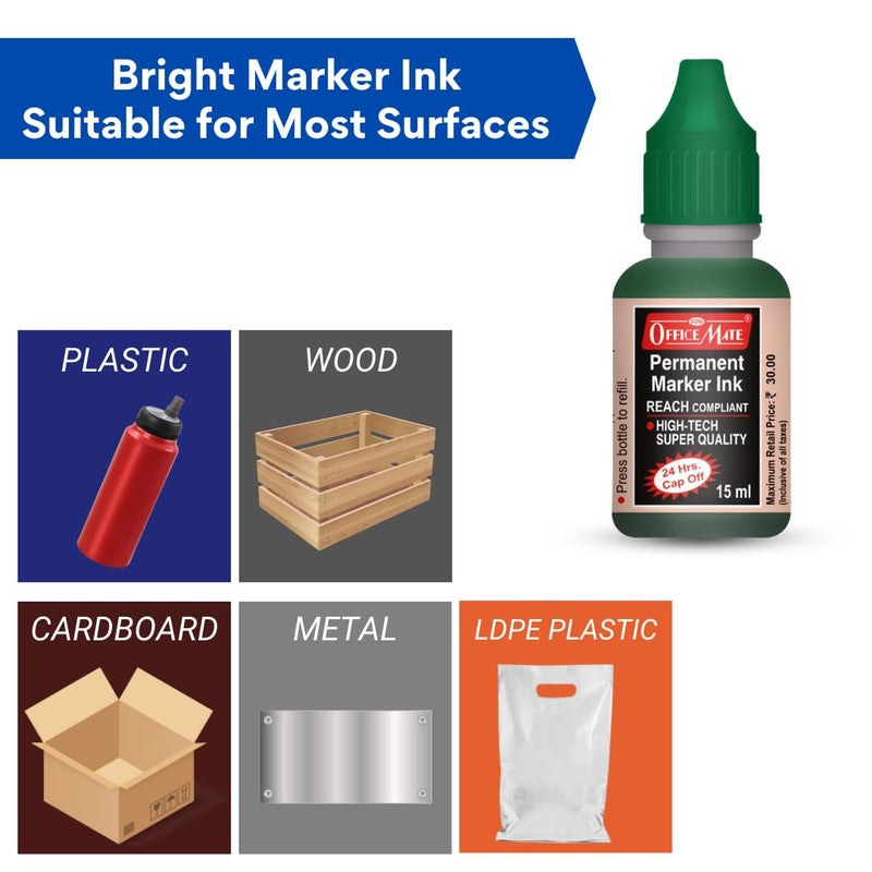 Office Mate Soni Officemate Permanent Combo (4 Permanent Markers + 4 Permanent Markers Ink) (Green) - Image 2