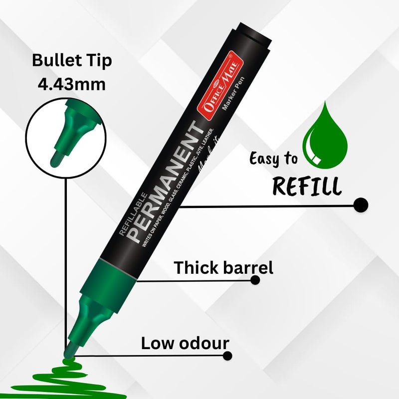Office Mate Soni Officemate Permanent Combo (4 Permanent Markers + 4 Permanent Markers Ink) (Green) - Image 5
