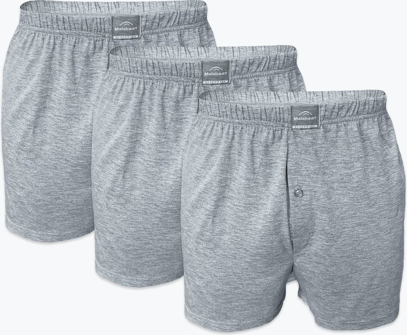 Malabadi Men's Gray 3 Piece Wide Pattern 100% Cotton Boxer 3M024  - Image 1