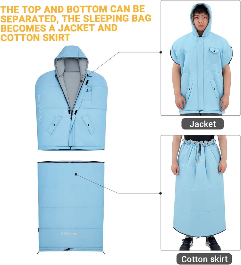 KingCamp كيس نوم كينغ كامب خارجي قطن دافئ بطانية كيس نوم محمول خفيف 3-4 مواسم للتخييم كيس نوم للأطفال والبالغين التخييم والمشي لمسافات طويلة حجم صغير 1.6 كجم أزرق - Image 4