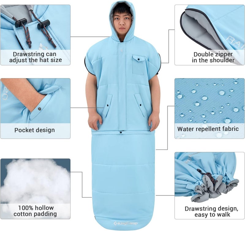 KingCamp كيس نوم كينغ كامب خارجي قطن دافئ بطانية كيس نوم محمول خفيف 3-4 مواسم للتخييم كيس نوم للأطفال والبالغين التخييم والمشي لمسافات طويلة حجم صغير 1.6 كجم أزرق - Image 3