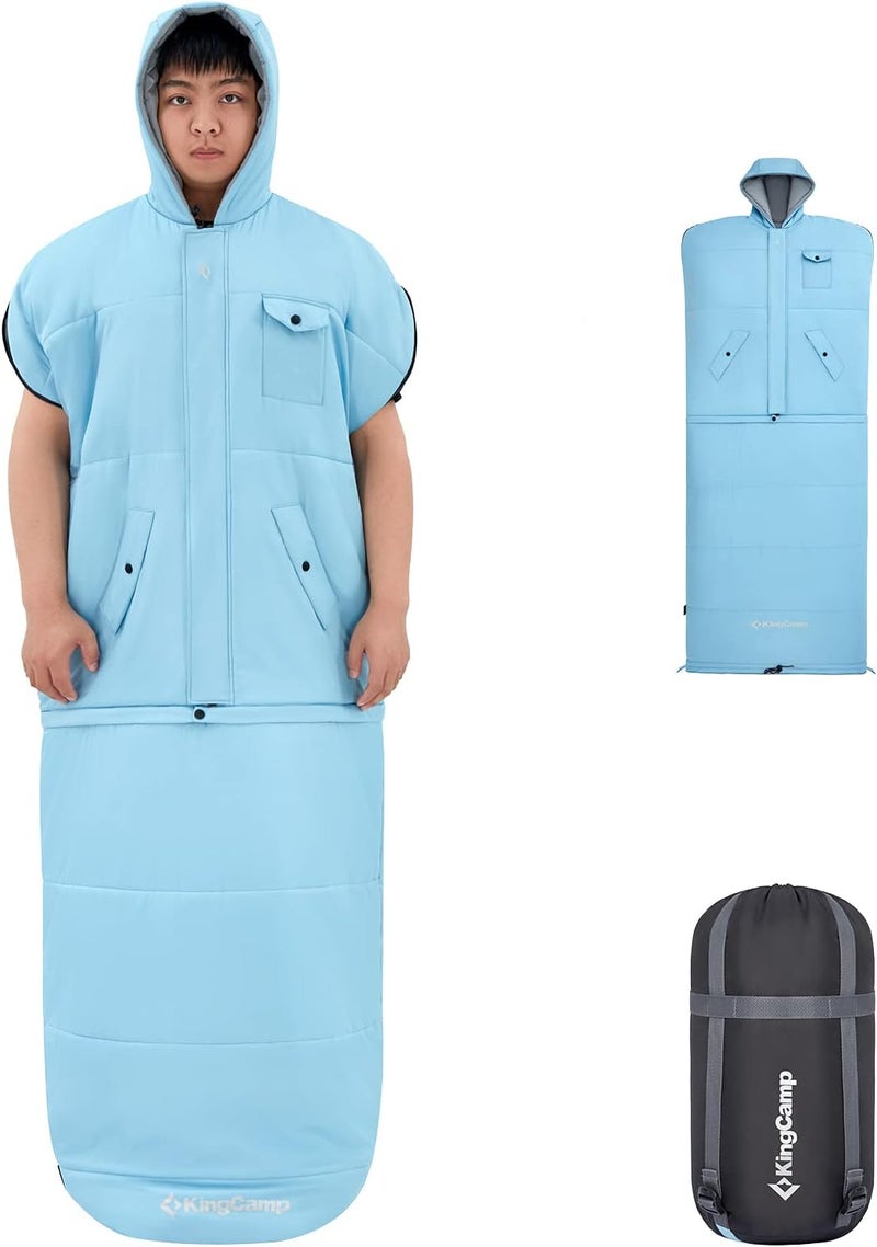 KingCamp كيس نوم كينغ كامب خارجي قطن دافئ بطانية كيس نوم محمول خفيف 3-4 مواسم للتخييم كيس نوم للأطفال والبالغين التخييم والمشي لمسافات طويلة حجم صغير 1.6 كجم أزرق - Image 1