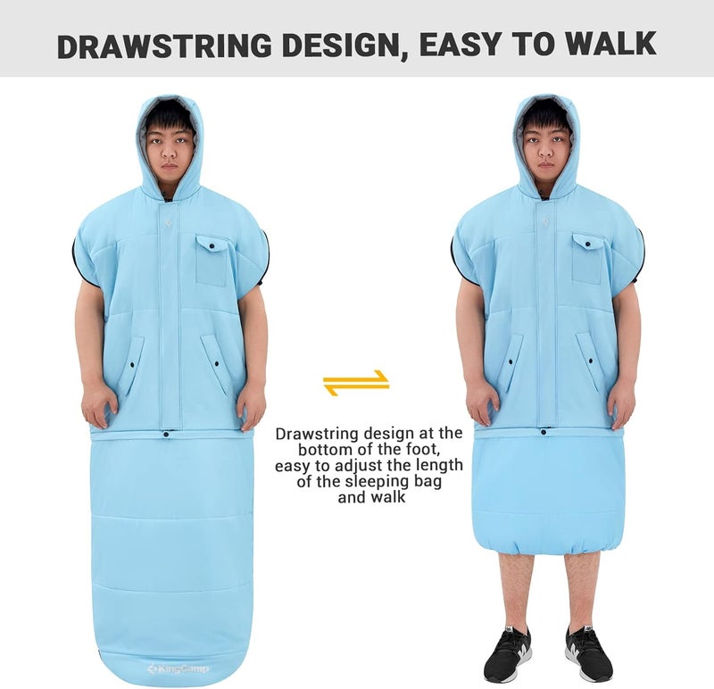 KingCamp كيس نوم كينغ كامب خارجي قطن دافئ بطانية كيس نوم محمول خفيف 3-4 مواسم للتخييم كيس نوم للأطفال والبالغين التخييم والمشي لمسافات طويلة حجم صغير 1.6 كجم أزرق - Image 5