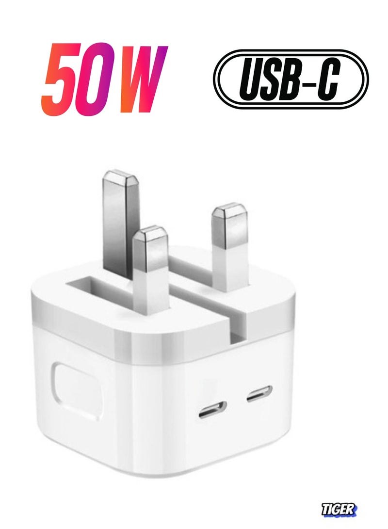 TIGER 50W Dual USB-C Fast Charger – High-Power Power Adapter for Rapid Charging, Compatible with Smartphones, Laptops, Tablets, and More, Compact & Portable Design - Image 1