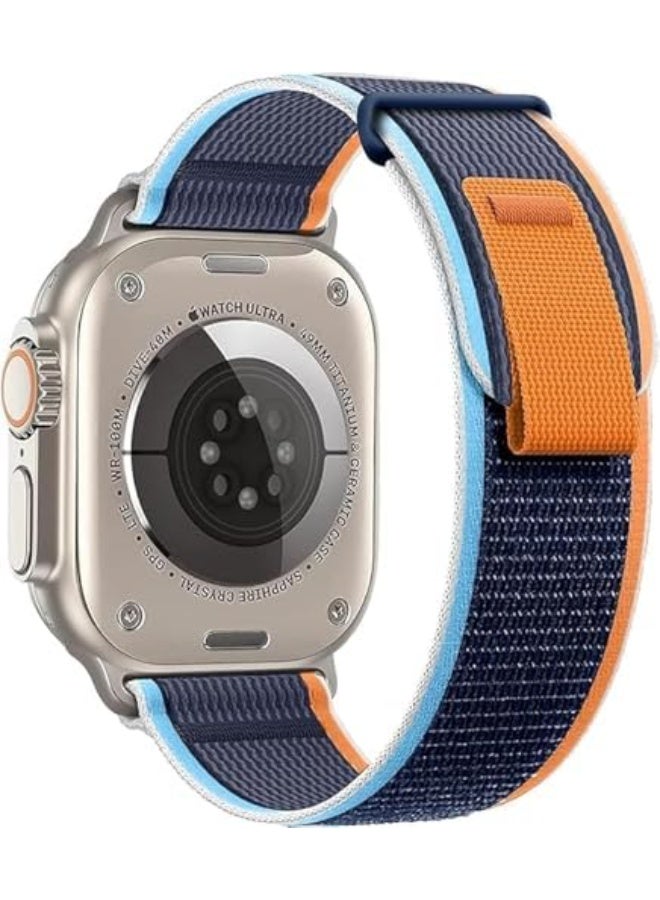 Replacement Nylon Sport Watch Band for Men and Women, Compatible with Apple Watch 49mm 45mm 44mm 42mm Ultra Series 8 7 6 5 4 3 2 1 _Blue and orange - Image 1