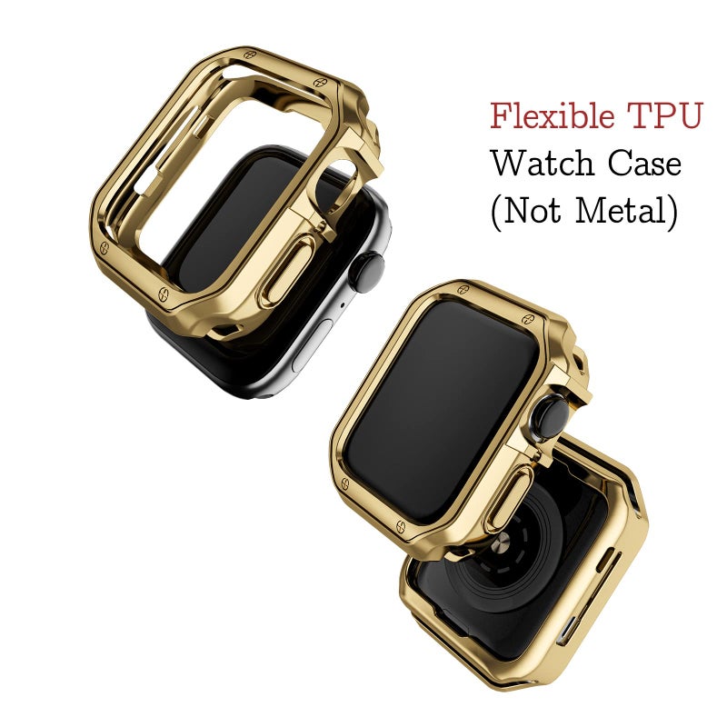 MRYUESG Compatible with Apple Watch Band and Case, Stainless Steel Metal Chain with TPU Cover, Smart-Watch Link Bracelet Strap, Wrist-Band for i-Watch Series 10 11, 46mm, Gold - Image 5