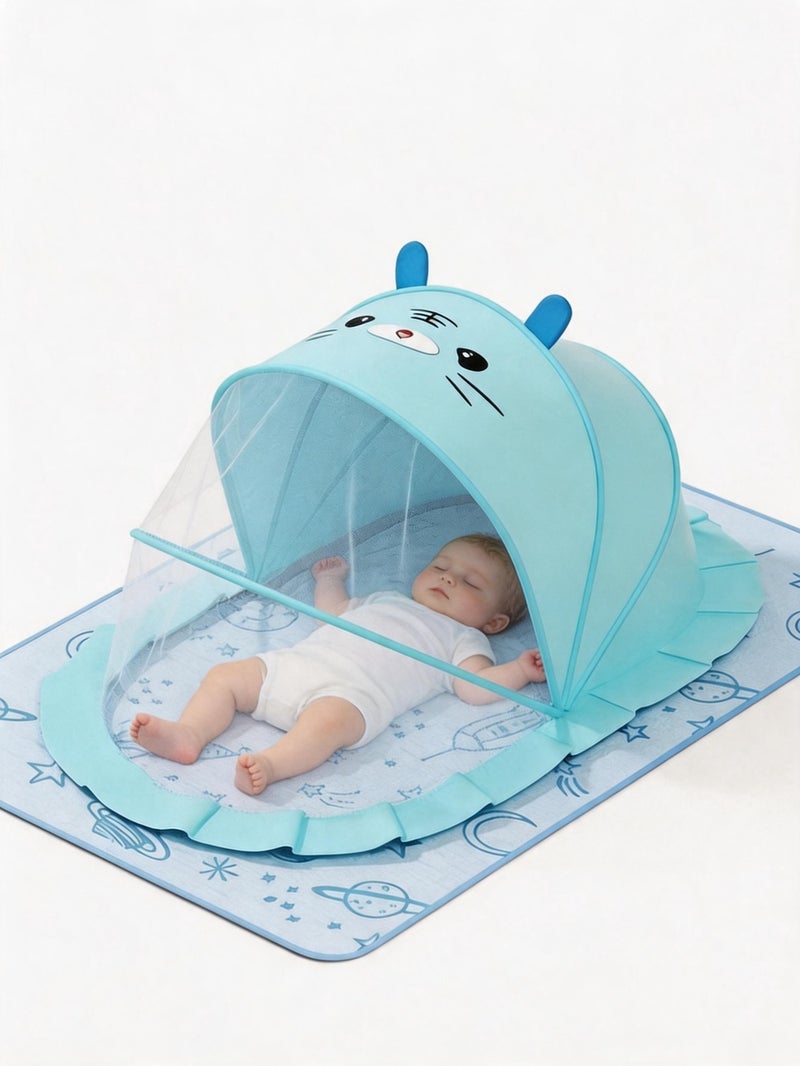CHUMAN Baby Mosquito Net Blue Portable Infant Bed Canopy Foldable Travel Crib Netting Protection Breathable Mesh UV Shield for Newborn Toddler - Image 1