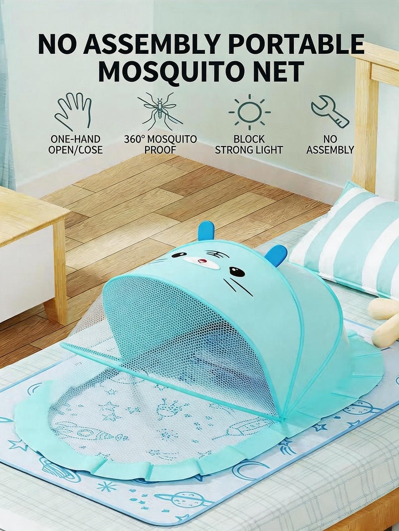 CHUMAN Baby Mosquito Net Blue Portable Infant Bed Canopy Foldable Travel Crib Netting Protection Breathable Mesh UV Shield for Newborn Toddler - Image 2
