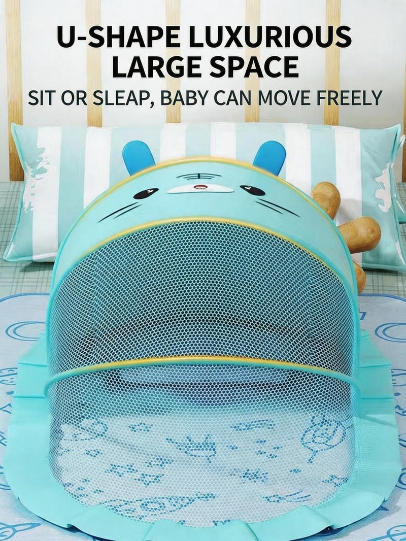 CHUMAN Baby Mosquito Net Blue Portable Infant Bed Canopy Foldable Travel Crib Netting Protection Breathable Mesh UV Shield for Newborn Toddler - Image 5