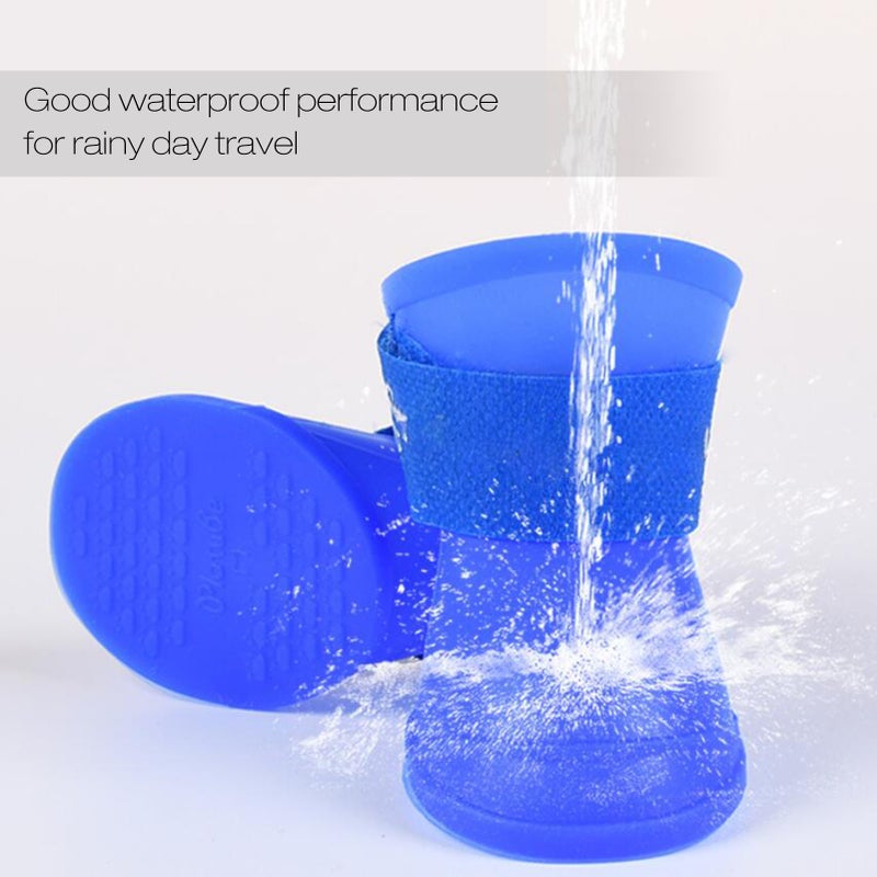Pet Shoes, Silicone Non-slip Pet Rain Boots Dogs Booties Waterproof Anti-Slip and Adjustable for Rainy Snow Weather - Image 3