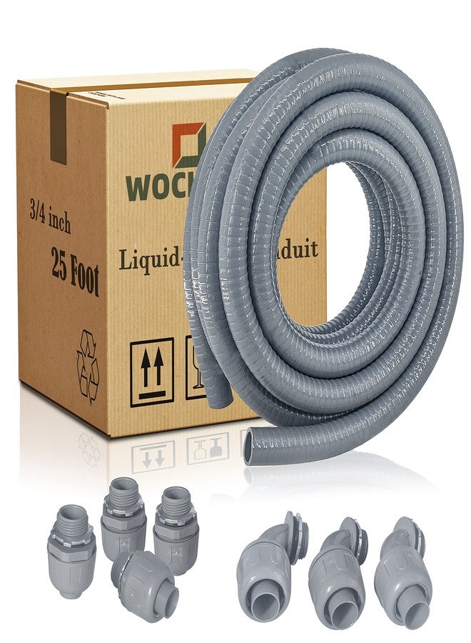 Wocloer Liquid-Tight Conduit - 3/4inch 25 Foot Flexible Non Metallic Liquid Tight Electrical Conduit Kit, with 4 Straight and 3 Angle Fittings Included. 3/4" Dia - Image 1
