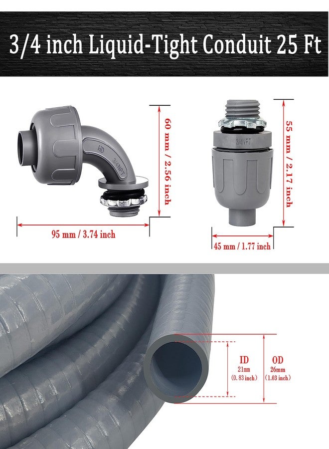 Wocloer Liquid-Tight Conduit - 3/4inch 25 Foot Flexible Non Metallic Liquid Tight Electrical Conduit Kit, with 4 Straight and 3 Angle Fittings Included. 3/4" Dia - Image 2