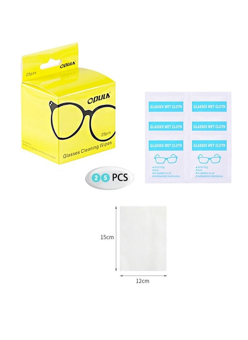 Opula Glasses cleaning wipes, glasses wipes 25 pcs, extra thick, pre-moistened and quick-drying, individually wrapped, suitable for all types of glasses and electronic screens  - Image 1