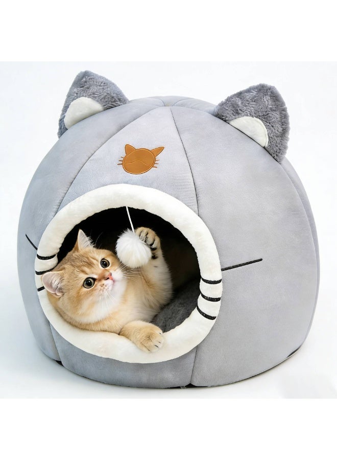 1-Piece Cats House Cats Resting Bed, Pet Bed With Removable Cushion,Thicker Warm Cat and Dog Cave, Washable Luxury Cute Cat Ear Shape House(Suitable for Pets≤7.5kg)