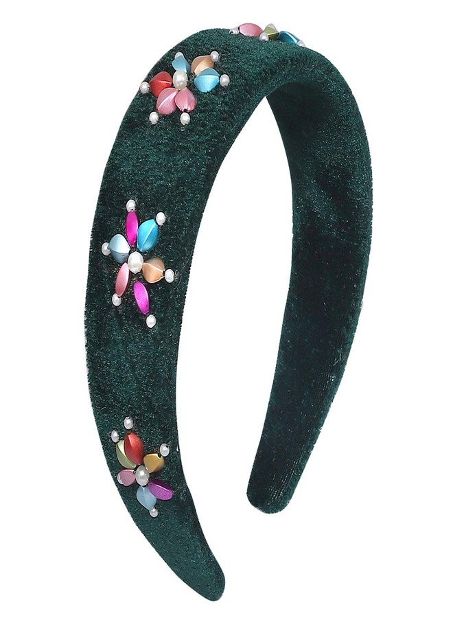 Nnr Girls Beaded Hair Bands With Stone Work_ Pack Of 1 Pcs Green Color - Image 1
