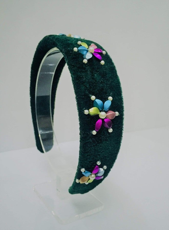 Nnr Girls Beaded Hair Bands With Stone Work_ Pack Of 1 Pcs Green Color - Image 2