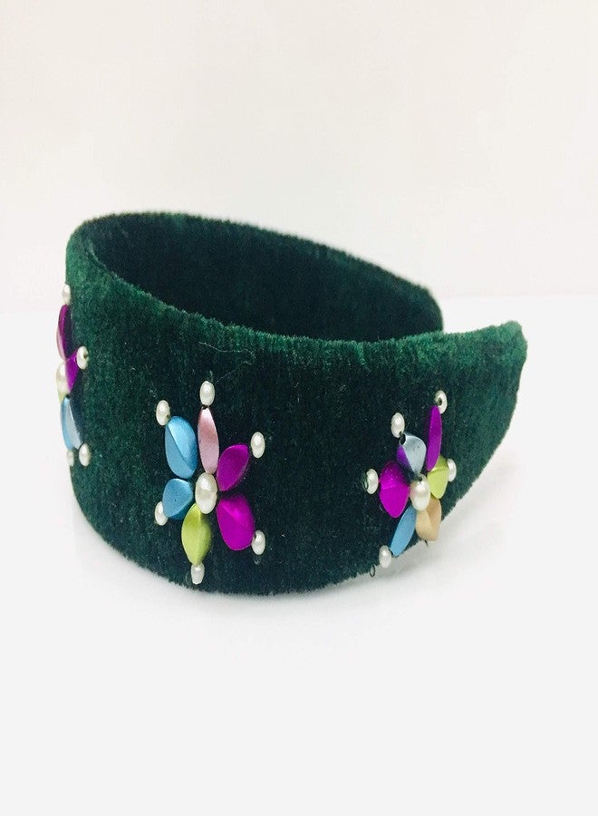 Nnr Girls Beaded Hair Bands With Stone Work_ Pack Of 1 Pcs Green Color - Image 3