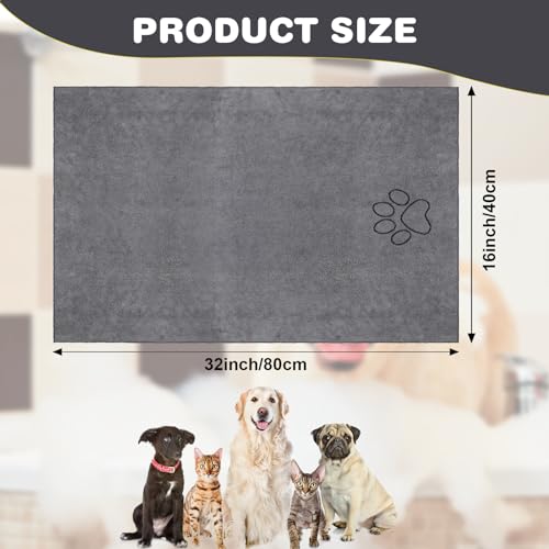 Chumia 4 Pack Dog Towels for Drying Large Microfiber Grooming Tools Absorbent Soft Bath Supplies with Embroidered Paw for Small Medium Pet Products16 x 32 InchGray - Image 3