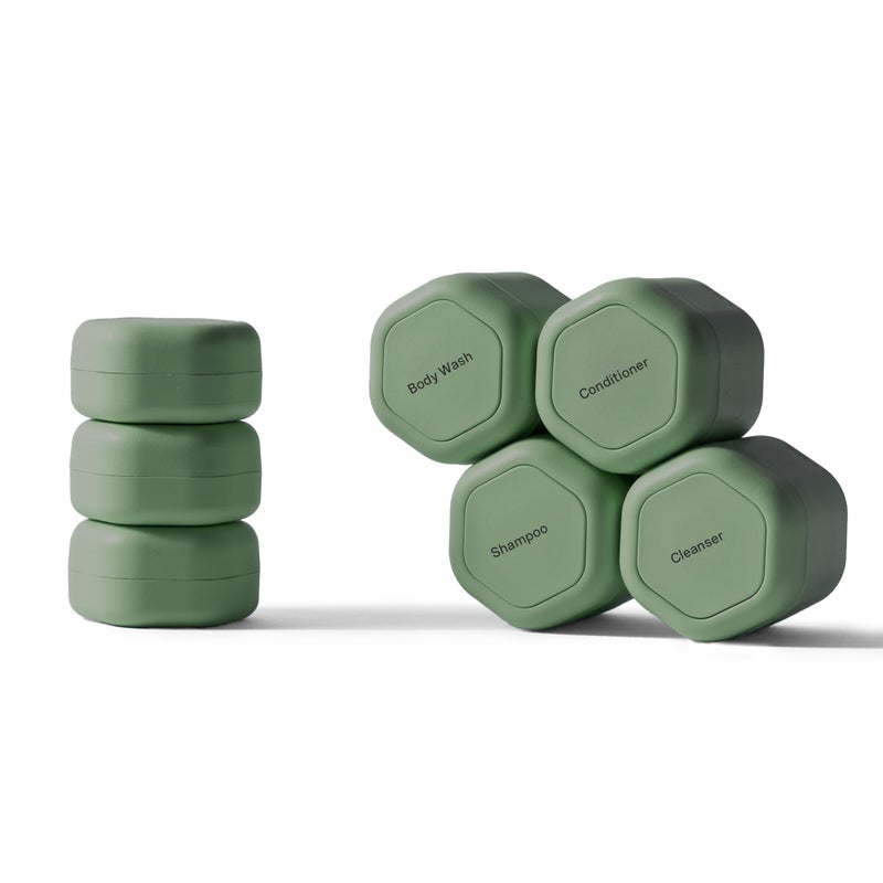 Cadence Travel Containers - Daily Routine Capsule Set - Magnetic Containers with Lids,4 Flex Mediums (1.32oz) & 3 Flex Smalls (0.56oz) - Shampoo, Conditioner, Body Wash, Pills, & More - Eucalyptus - Image 1
