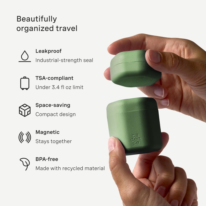 Cadence Travel Containers - Daily Routine Capsule Set - Magnetic Containers with Lids,4 Flex Mediums (1.32oz) & 3 Flex Smalls (0.56oz) - Shampoo, Conditioner, Body Wash, Pills, & More - Eucalyptus - Image 2