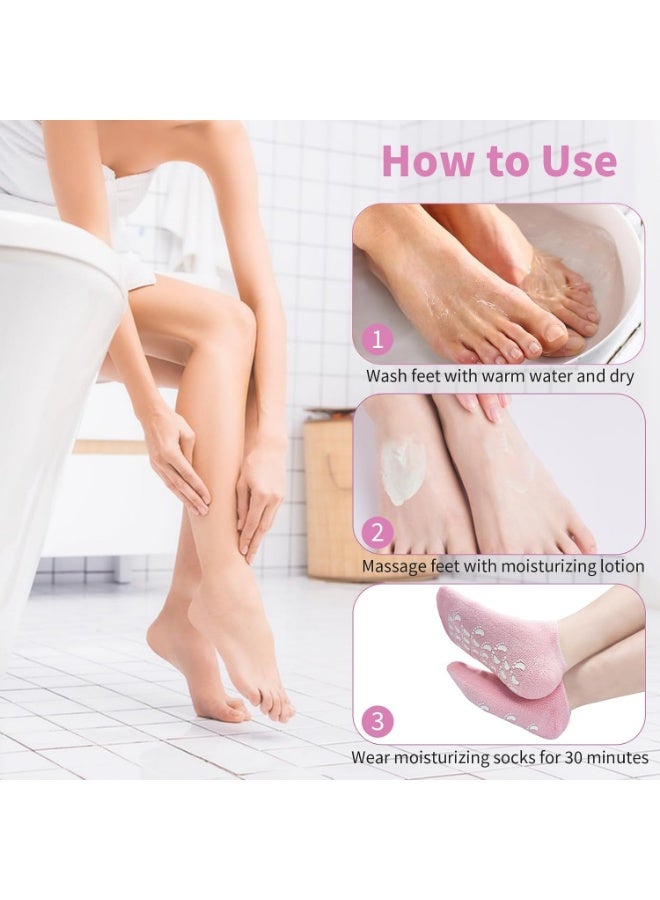 Meetion جوارب مرطبة من السيليكون للنساء - 2 زوج من جوارب الجل الناعمة لترطيب القدمين الجافتين والمتشققتين - Image 3