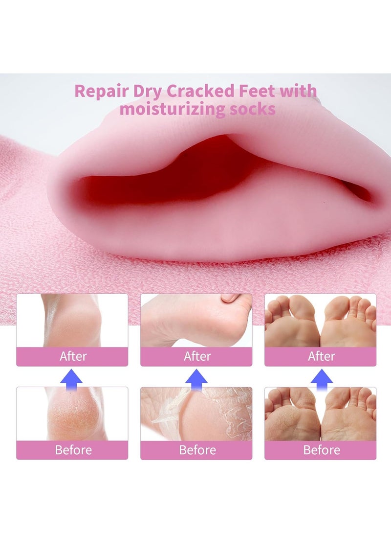 Meetion جوارب مرطبة من السيليكون للنساء - 2 زوج من جوارب الجل الناعمة لترطيب القدمين الجافتين والمتشققتين - Image 4