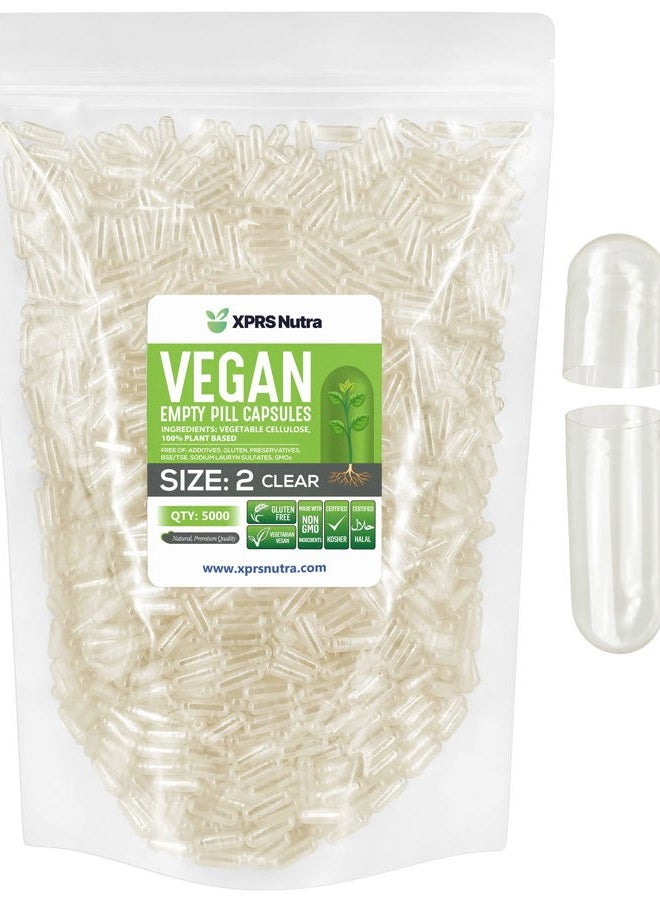 XPRS Nutra كبسولات فارغة حجم 2 - 5000 كبسولة نباتية شفافة فارغة - كبسولات حبوب فارغة نباتية - تعبئة كبسولات الخضار بنفسك - كبسولات حبوب فارغة نباتية - Image 1