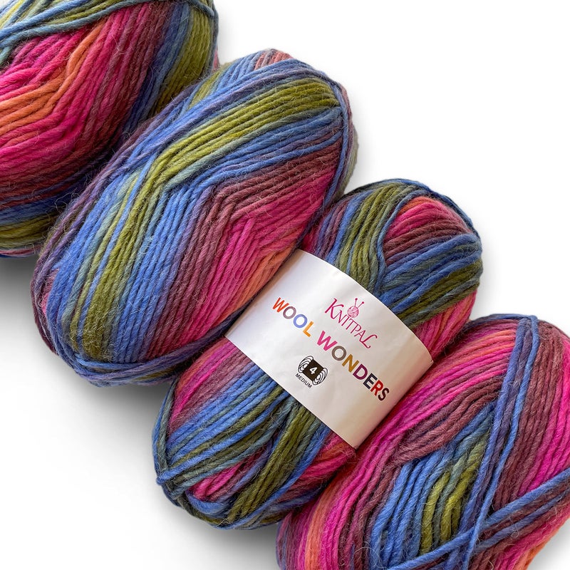 KnitPal Wool Wonders Yarn for Crocheting, 4-Pack (640Yds / 400G), Free Patterns - Wool Yarn for Knitting - Aran/Heavy #4 Medium Worsted Weight - Morning Sunrise - Image 1