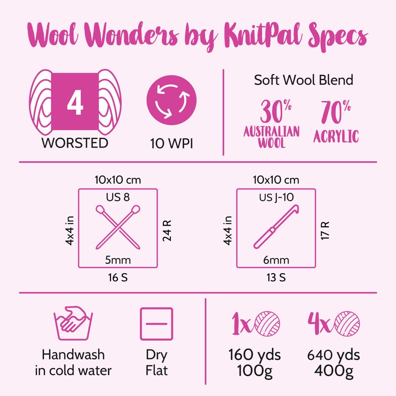 KnitPal Wool Wonders Yarn for Crocheting, 4-Pack (640Yds / 400G), Free Patterns - Wool Yarn for Knitting - Aran/Heavy #4 Medium Worsted Weight - Morning Sunrise - Image 4
