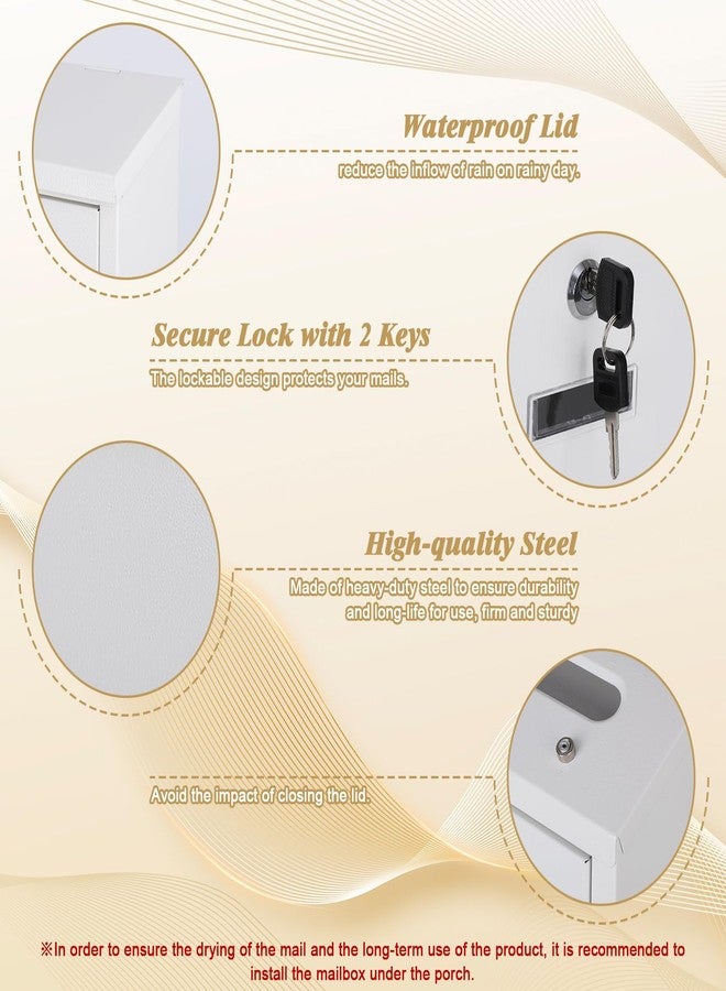 xydled Mail Boxes with Key Lock,Locking Mailbox Wall Mounted,Security Metal Mailbox Drop Box, Modern Large Capacity,Steel Cover Metal Postbox for House Home Outside, White, 14.2''x12.6''x4'' - Image 5