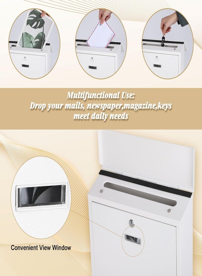 xydled Mail Boxes with Key Lock,Locking Mailbox Wall Mounted,Security Metal Mailbox Drop Box, Modern Large Capacity,Steel Cover Metal Postbox for House Home Outside, White, 14.2''x12.6''x4'' - Image 4
