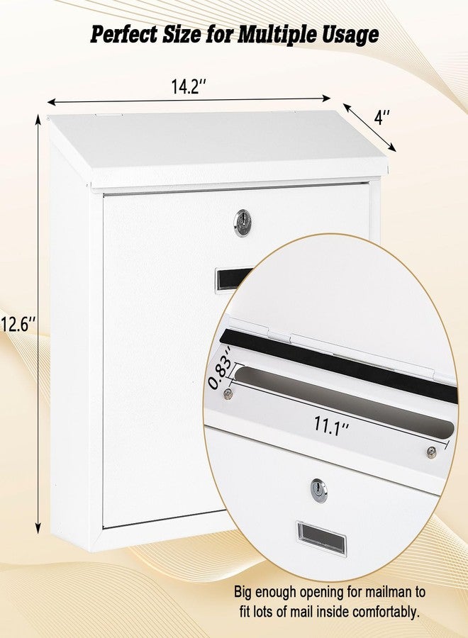 xydled Mail Boxes with Key Lock,Locking Mailbox Wall Mounted,Security Metal Mailbox Drop Box, Modern Large Capacity,Steel Cover Metal Postbox for House Home Outside, White, 14.2''x12.6''x4'' - Image 2