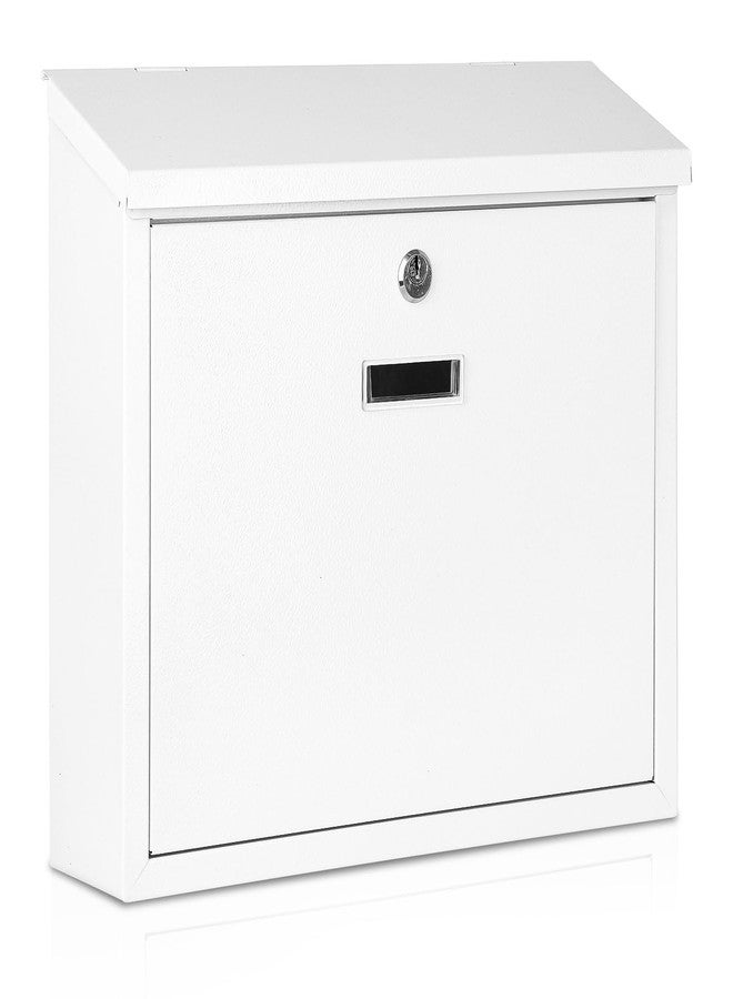 xydled Mail Boxes with Key Lock,Locking Mailbox Wall Mounted,Security Metal Mailbox Drop Box, Modern Large Capacity,Steel Cover Metal Postbox for House Home Outside, White, 14.2''x12.6''x4'' - Image 1