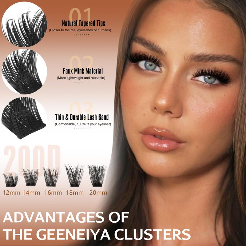 Geeneiya Lash Clusters 200D Full Eyelash Clusters 10-20mm Thick D Curvature Lash Extension Wispy Cluster Eyelash Extensions DIY Individual Eyelashes for Beginners - Image 4