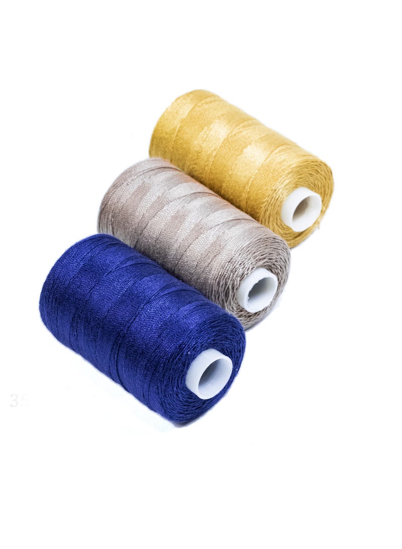 3 Rolls Jeans Sewing Threads – Durable Denim Stitching for DIY Projects (Yellowish Orange, Navy Blue, Light Beige) – 300 Yards Each - Image 3